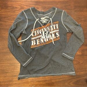 Majestic Cincinnati Bengals Lace-Up Long Sleeve Tee - Gray & Orange